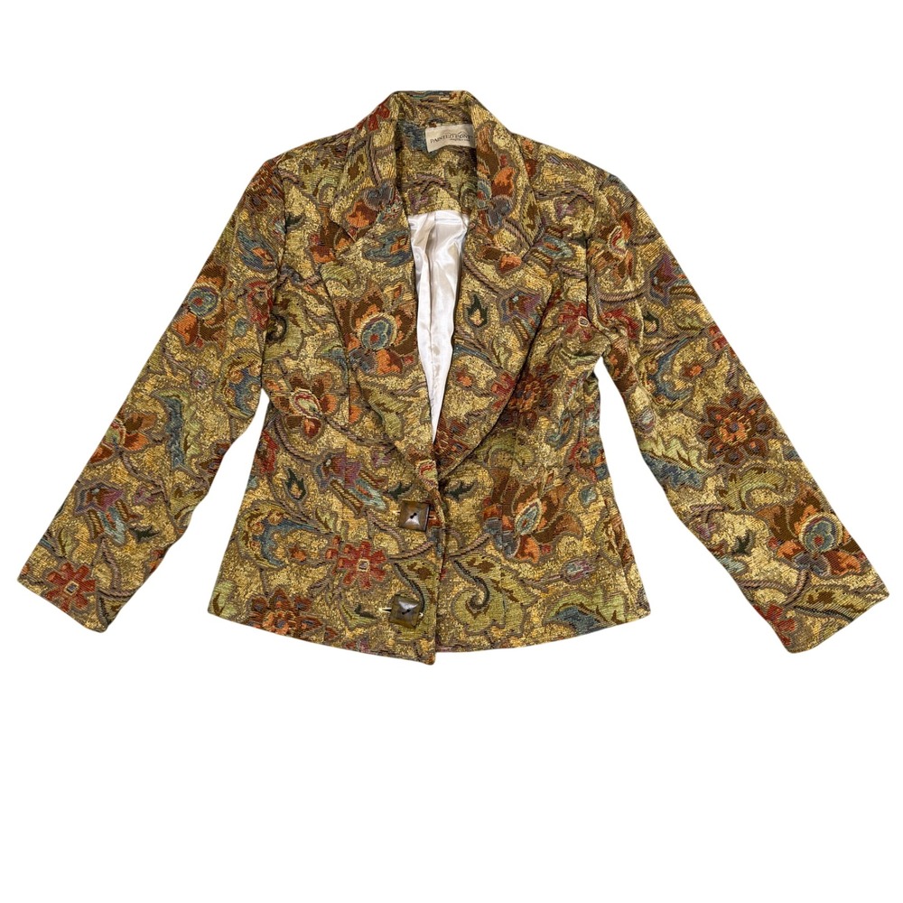 Painted Pony Tapestry Jacket Floral Paisley Woven Blazer Earth Tones Lined L